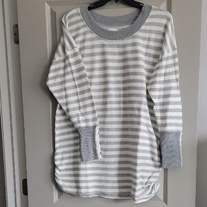 Maurices Light Gray and White Striped Terry Sweatshirt